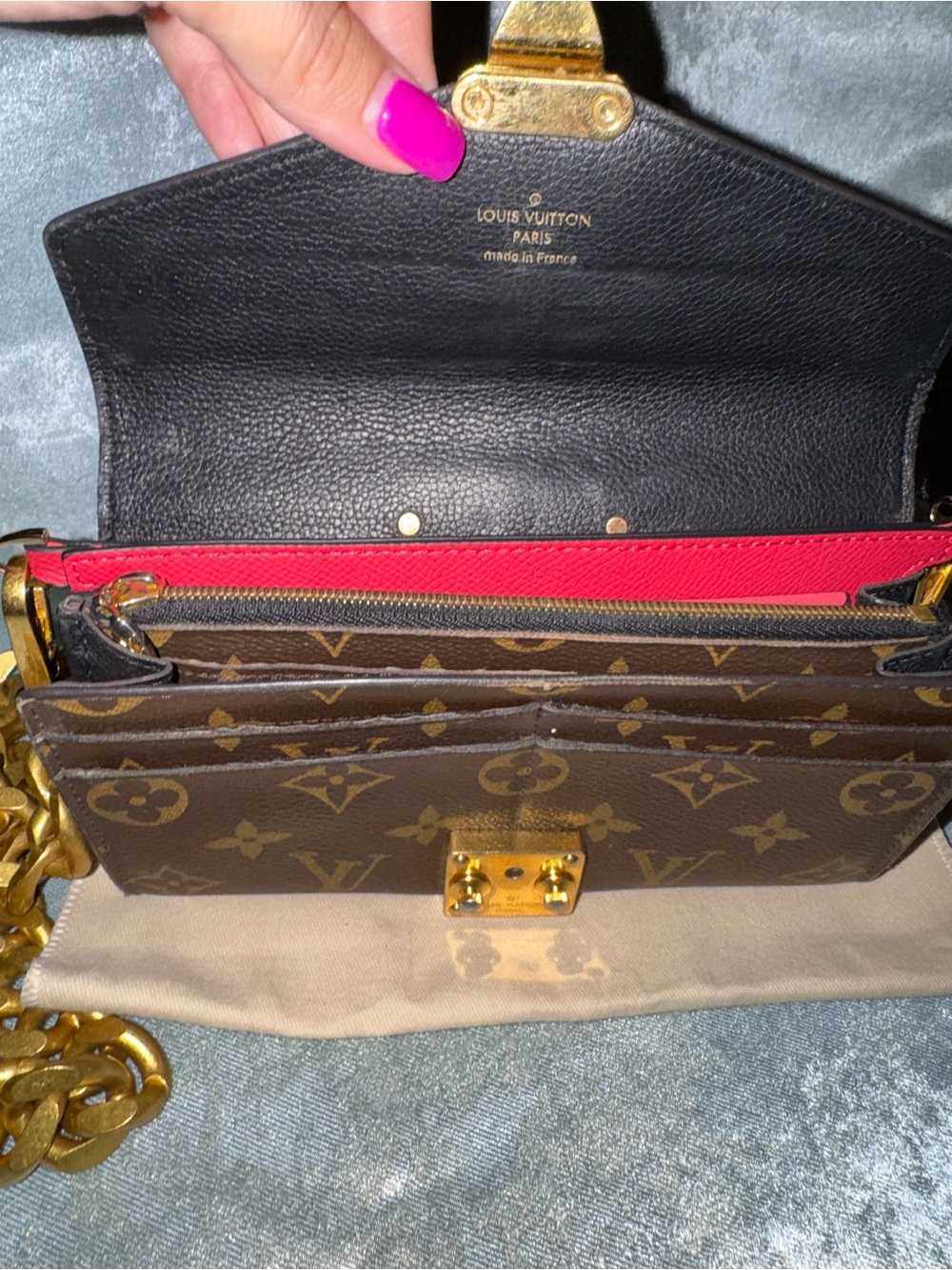 Louis Vuitton Black & Brown Wallet with Gold Hardware & crossbody chain - Picture 8 of 10